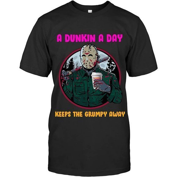 Lignu Other - Jason-Voorhees A Dunkin A Day Keeps The Grumpy Away Halloween Shirt